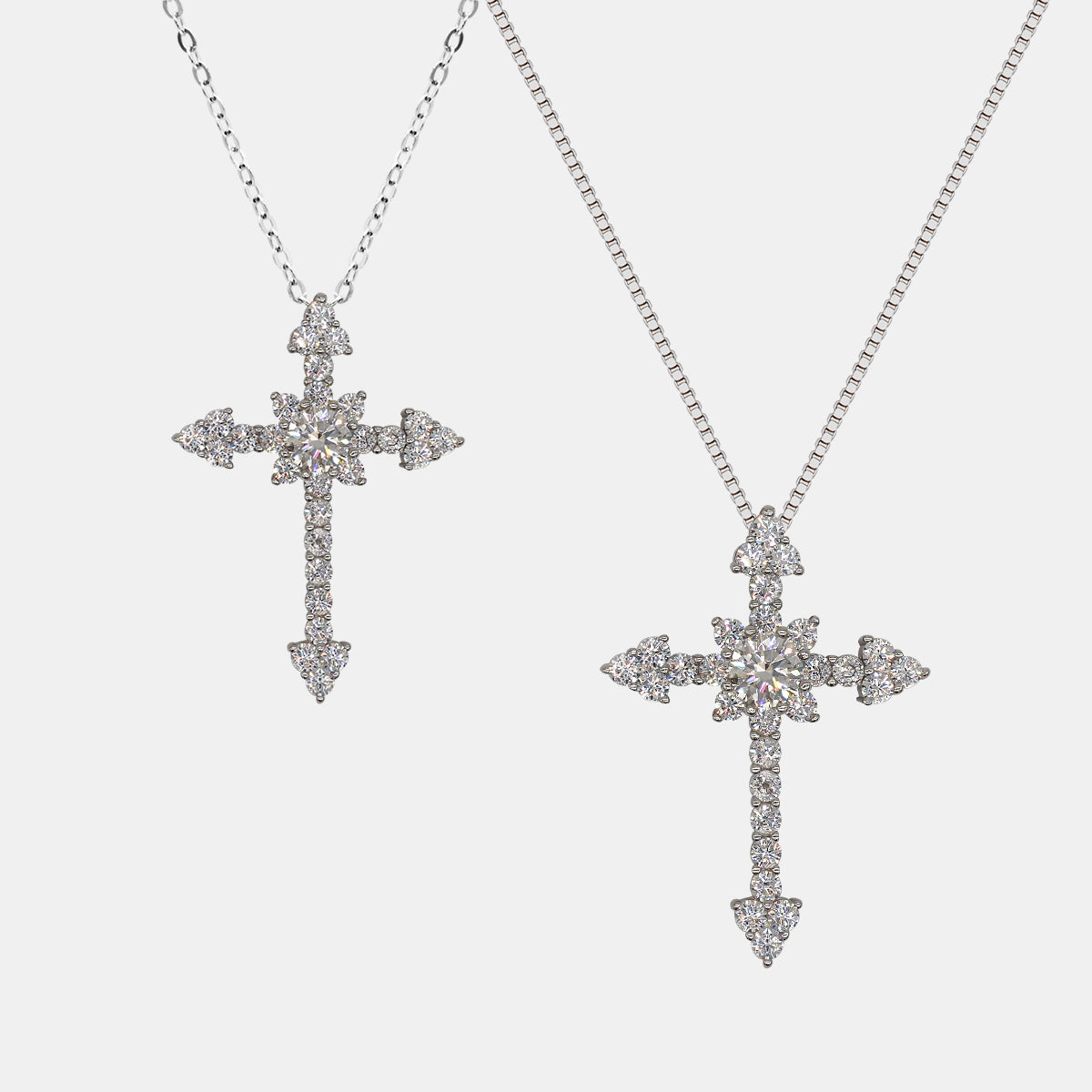 【442】"Entwined" Paved Cross Moissanite Couple Pendants