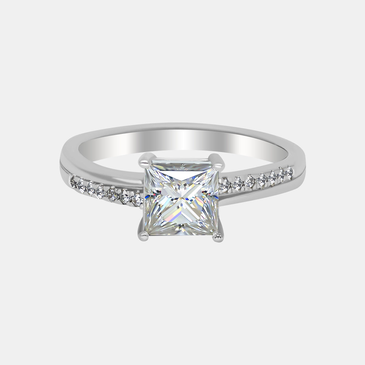 【724】"Begin Again" Asymmetric Paved 1 Carat Princess Cut Moissanite Ring