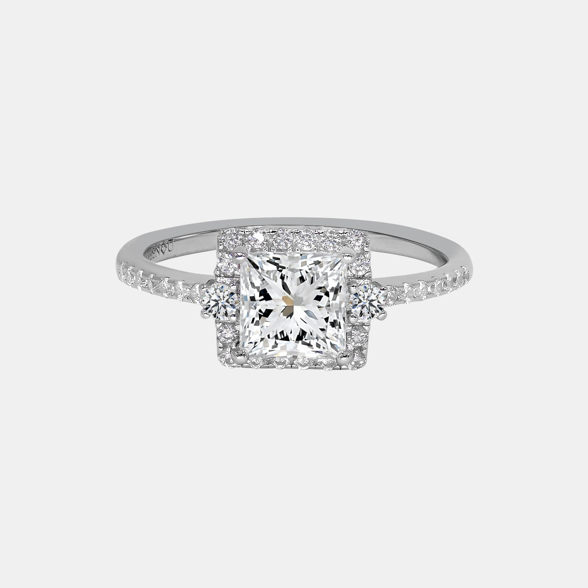 【719】"Begin Again" 3-stone Halo Set 1 Carat Princess Cut Moissanite Ring