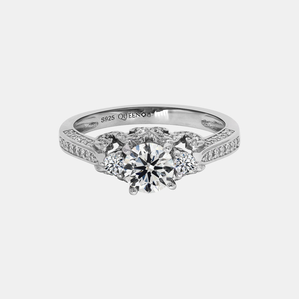 【721】"Begin Again" Trellis Cathedral 0.8 Carat Triple Channeled Moissanite Ring