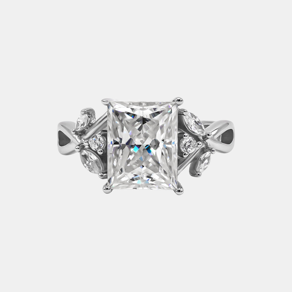 【734】"Cupid's Garden" 4 Carat Radiant Cut Moissanite Vine Ring