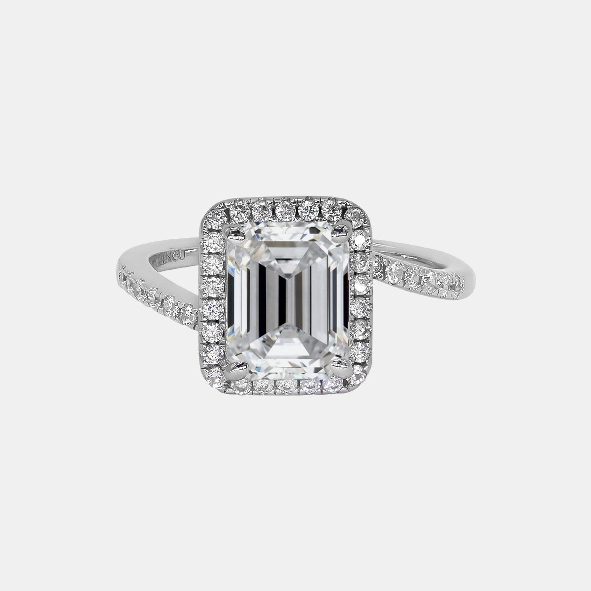 【723】"Begin Again" Tension-set Halo 3 Carat Emerald Cut Moissanite Ring