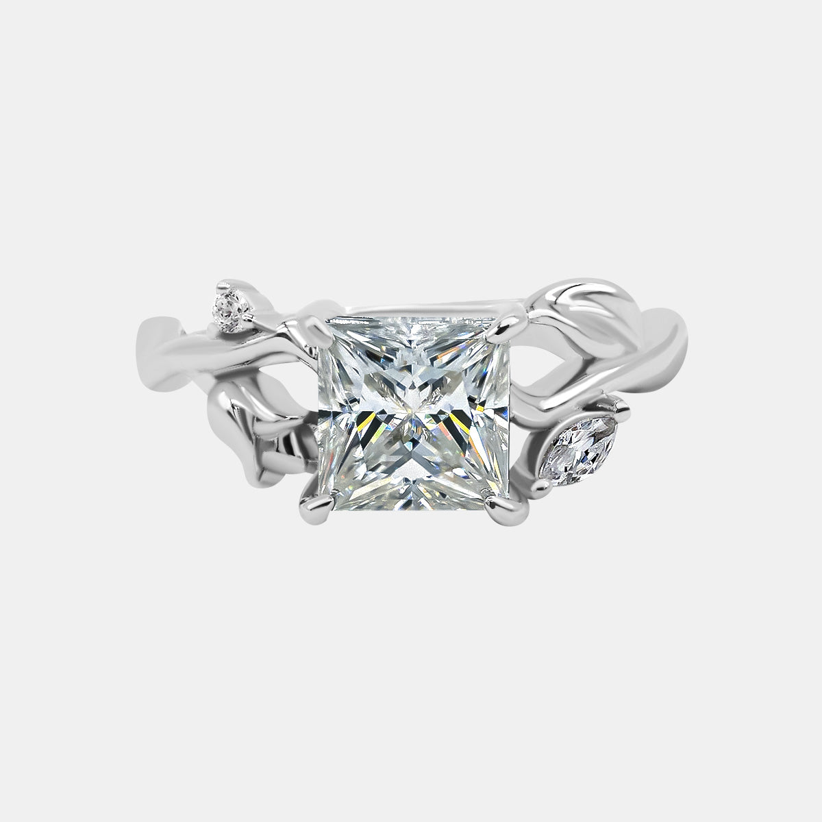 【735】"Cupid's Garden" 2 Carat Princess Cut Moissanite Thorn Ring