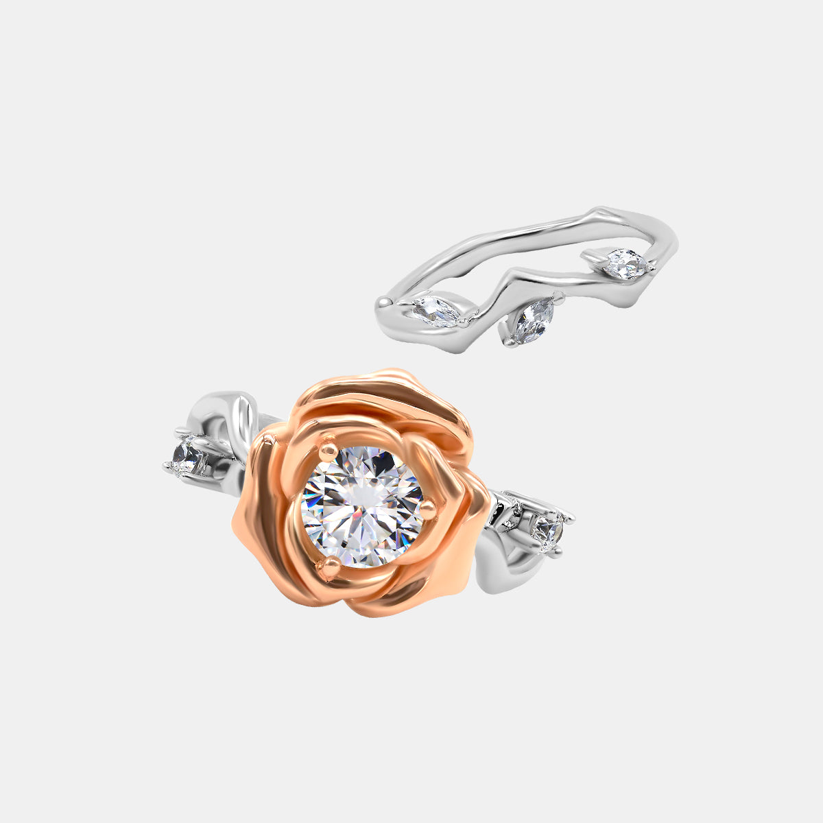 【731】"Cupid's Garden" Thorned Rose 1 Carat Moissanite Stacking Ring Set