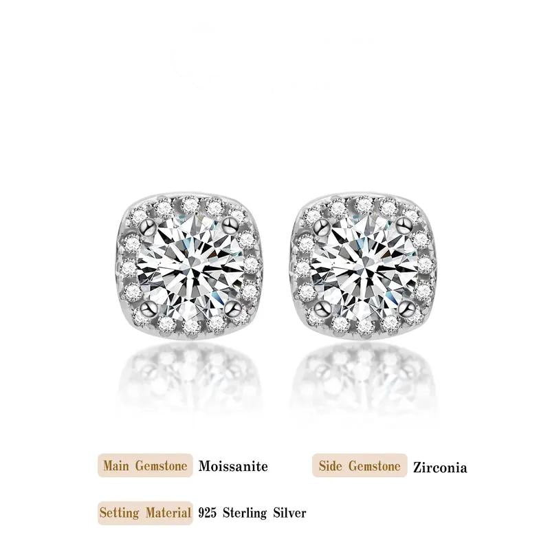 Square HaloSynthetic Moissanite Earrings 1CT( 0.5CT Each) 925 Sterling Silver Halo Stud Earrings For WomenGirls Men Gift